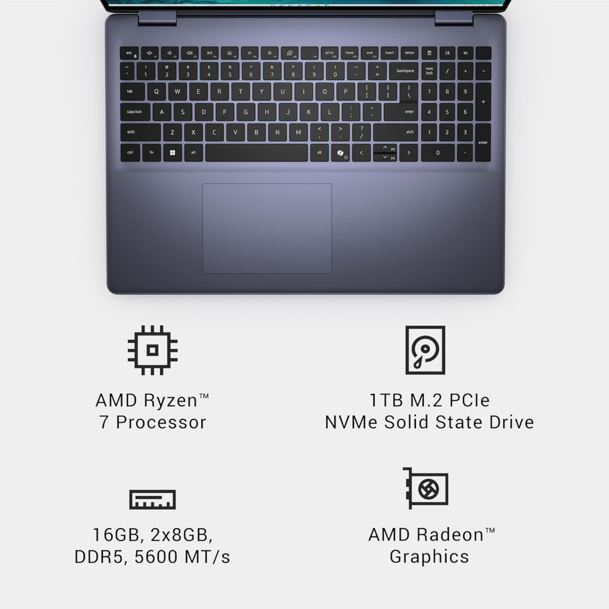 Inspiron 5645 Laptop - 16.0 16:10 FHD+ (1920 X 1200) Display, AMD Ryzen 7-8840U, 16GB DDR5 RAM, 1TB SSD, AMD Radeon Graphics, Windows 11 Home, Onsite & Migrate Services - Midnight Blue - Image 10