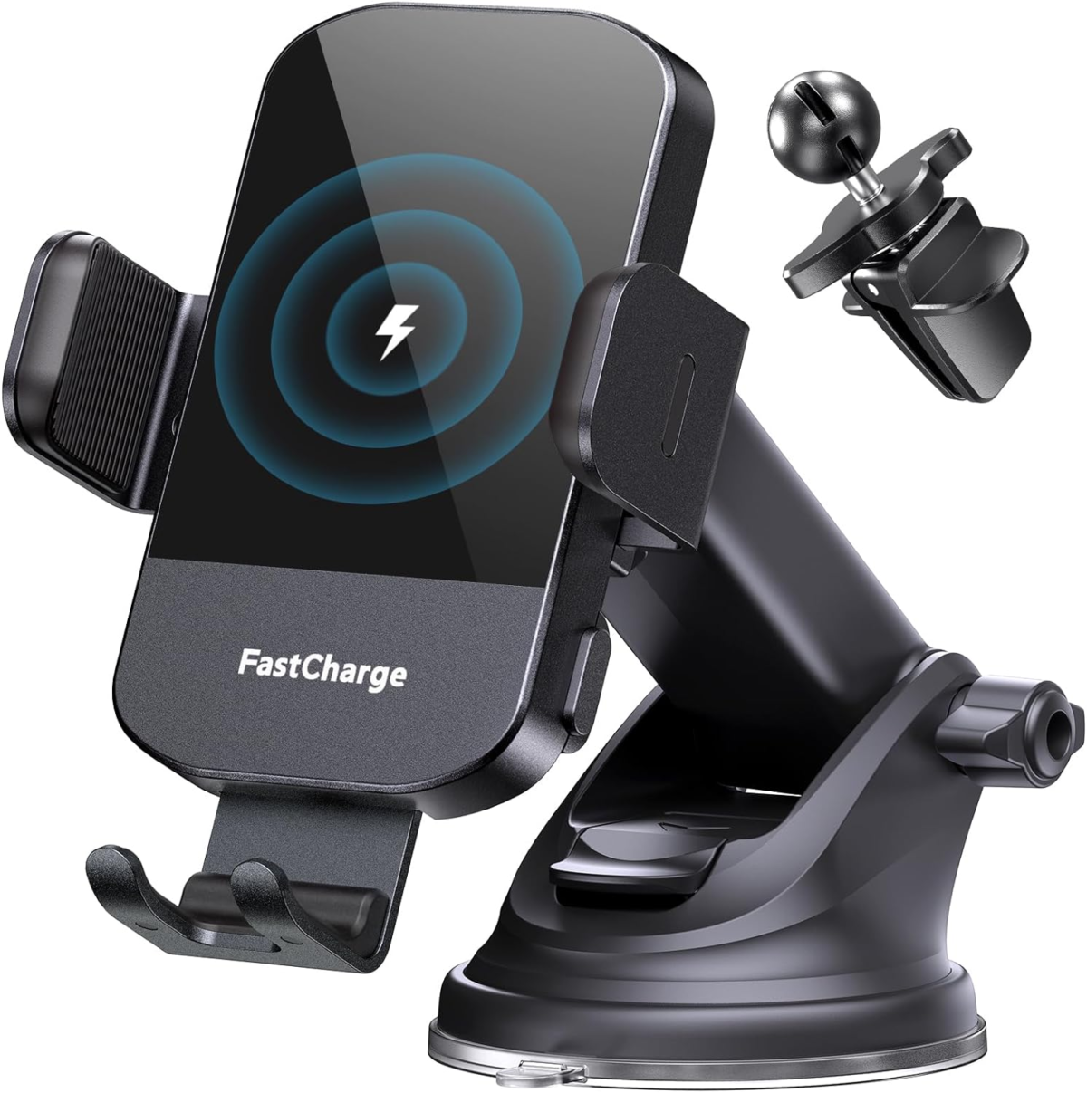 Wireless Car Charger, 15W Fast Charging Auto Clamping Car Charger Phone Mount Phone Holder Fit for Iphone 16 15 14 13 12 Pro Max 11 XR XS, Samsung Galaxy S24 Ultra S23 S22 S21, S20, S10+, Black - Image 1