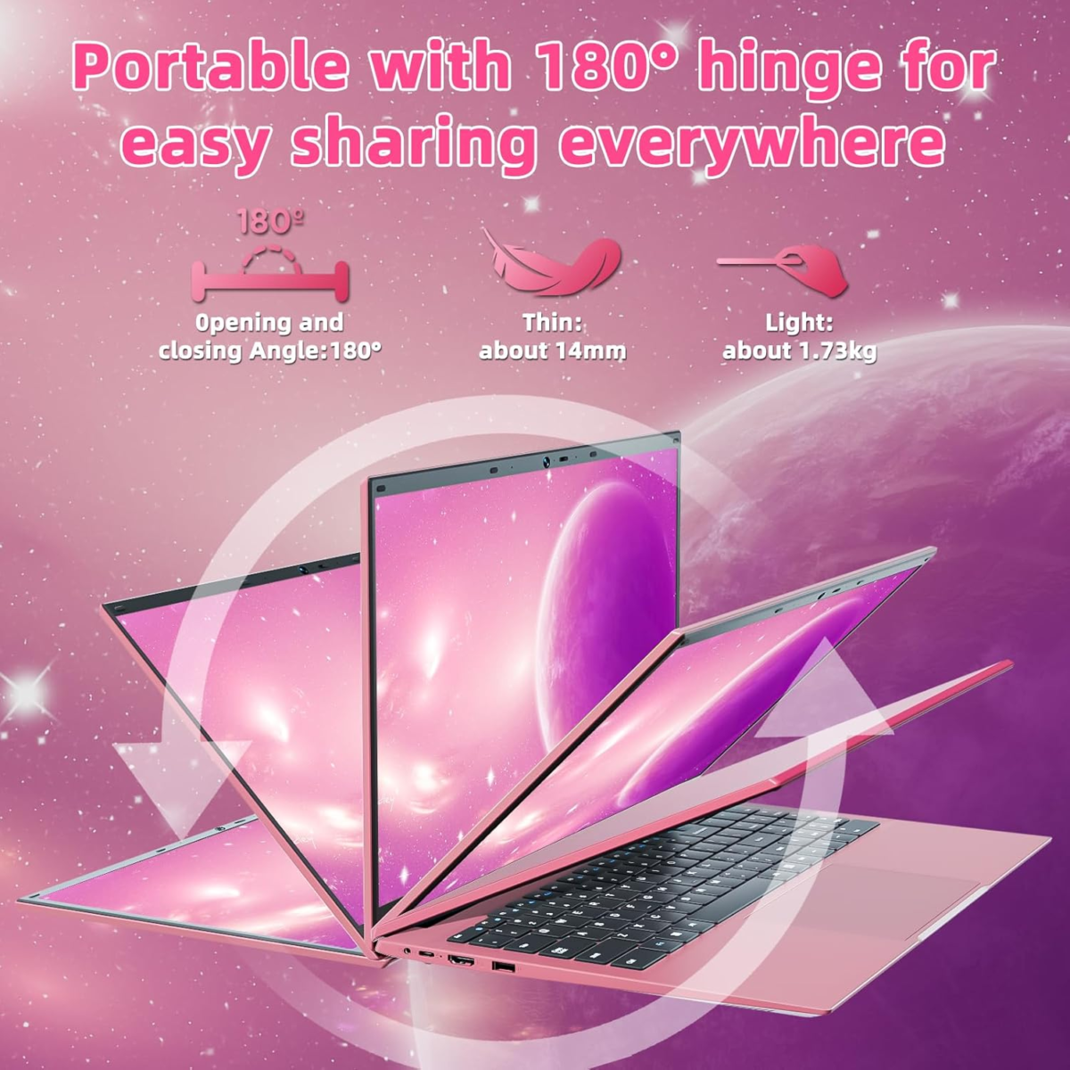 15.6 Inch Laptops, Laptop Computers Students Business with 36GB RAM 128GB EMMC+1024GB SSD, Celeron N5095 Quad-Core(Up to 2.9Ghz), 11 Home, Wifi 6, USB 3.2, HDMI, Type-C, 7000Mah Battery(Pink) - Image 6