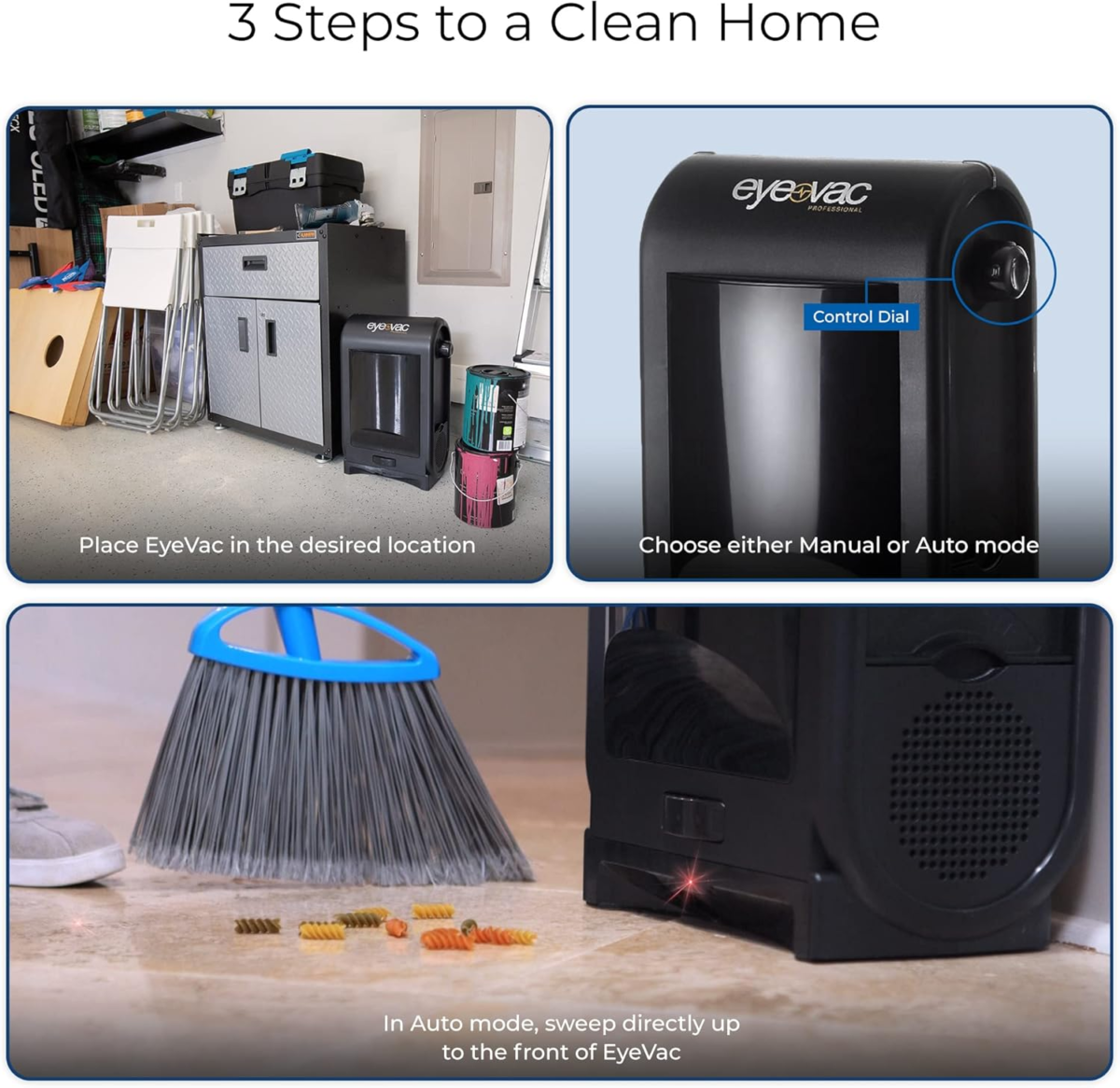Eyevac Pro Touchless Vacuum Automatic Dustpan - Ultra Fast & Powerful - Great for Sweeping Salon Pet Hair Food Dirt Kitchen, Corded Canister Vacuum, Bagless, Automatic Sensors, 1400 Watt (Black) - Image 4