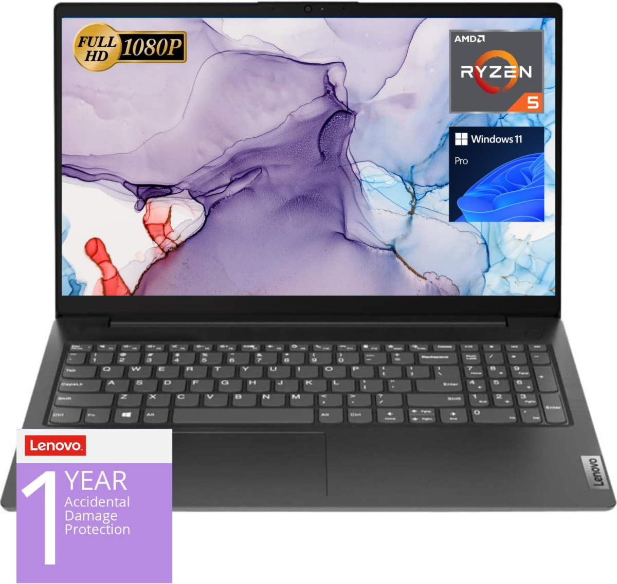 V15 Laptop, 15.6" FHD Display, AMD Ryzen 5 5500U Hexa-Core Processor (Beat Intel I7-1065G7), 16GB RAM, 512GB SSD, HDMI, RJ45, Numeric Keypad, Wi-Fi, Windows 11 Pro, Black - Image 1
