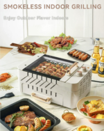 Indoor Smokeless Electric Grill for Kabob Skewers -  Indoor Tabletop BBQ Grill Smokeless Auto 360° Rotating Rotisserie.Indoor Barbecue with Removable Grill Pan,Grill Grate & Lid,Dual Zone Cooking - Image 4