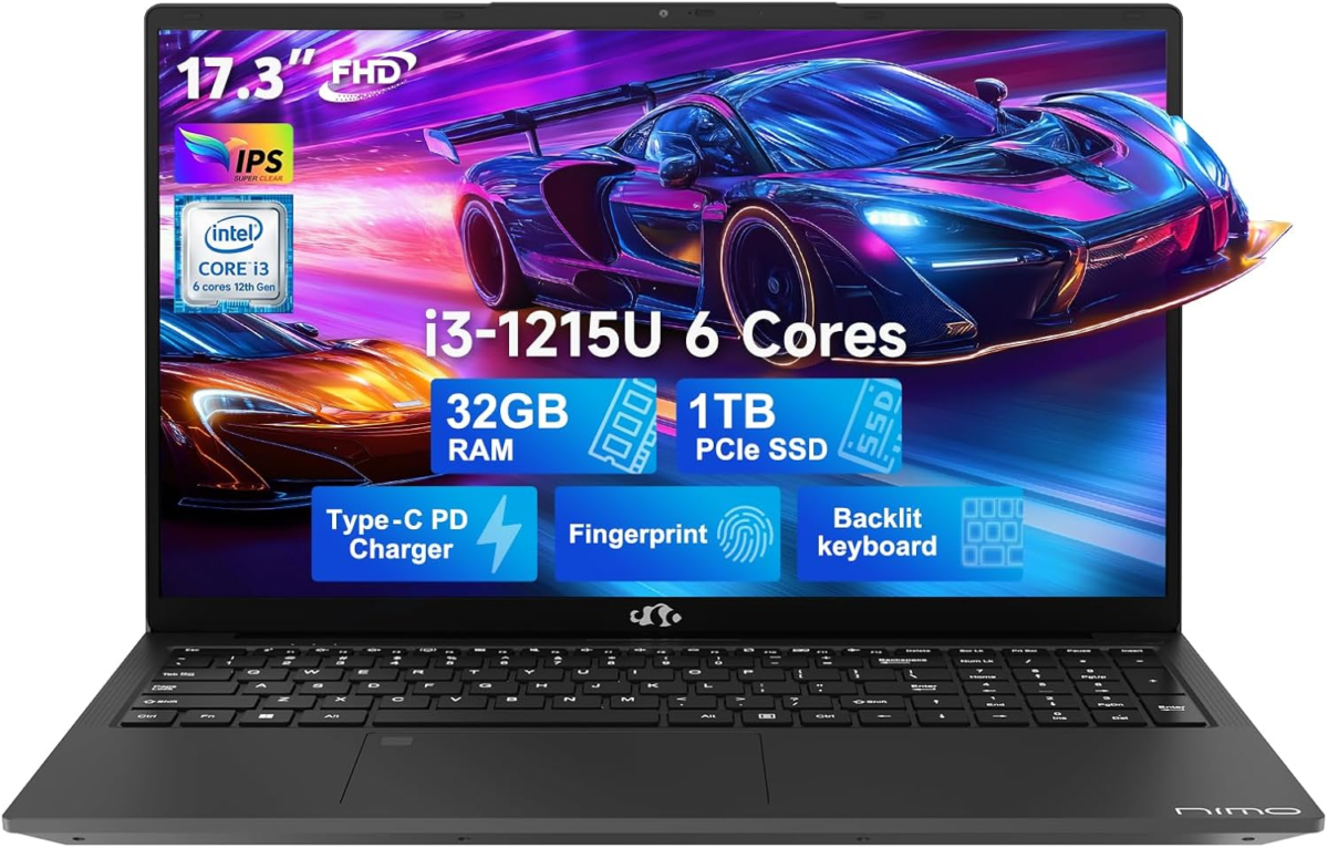 17.3 FHD Laptop, Intel 6 Core I3-1215U, 32GB RAM, 1TB SSD, (Beat I5-1135G7, up to 4.4Ghz), 65W Type-C, Fingerprint, Backlit Keyboard, IPS Business Computer, Numpad, Win 11 - Image 1